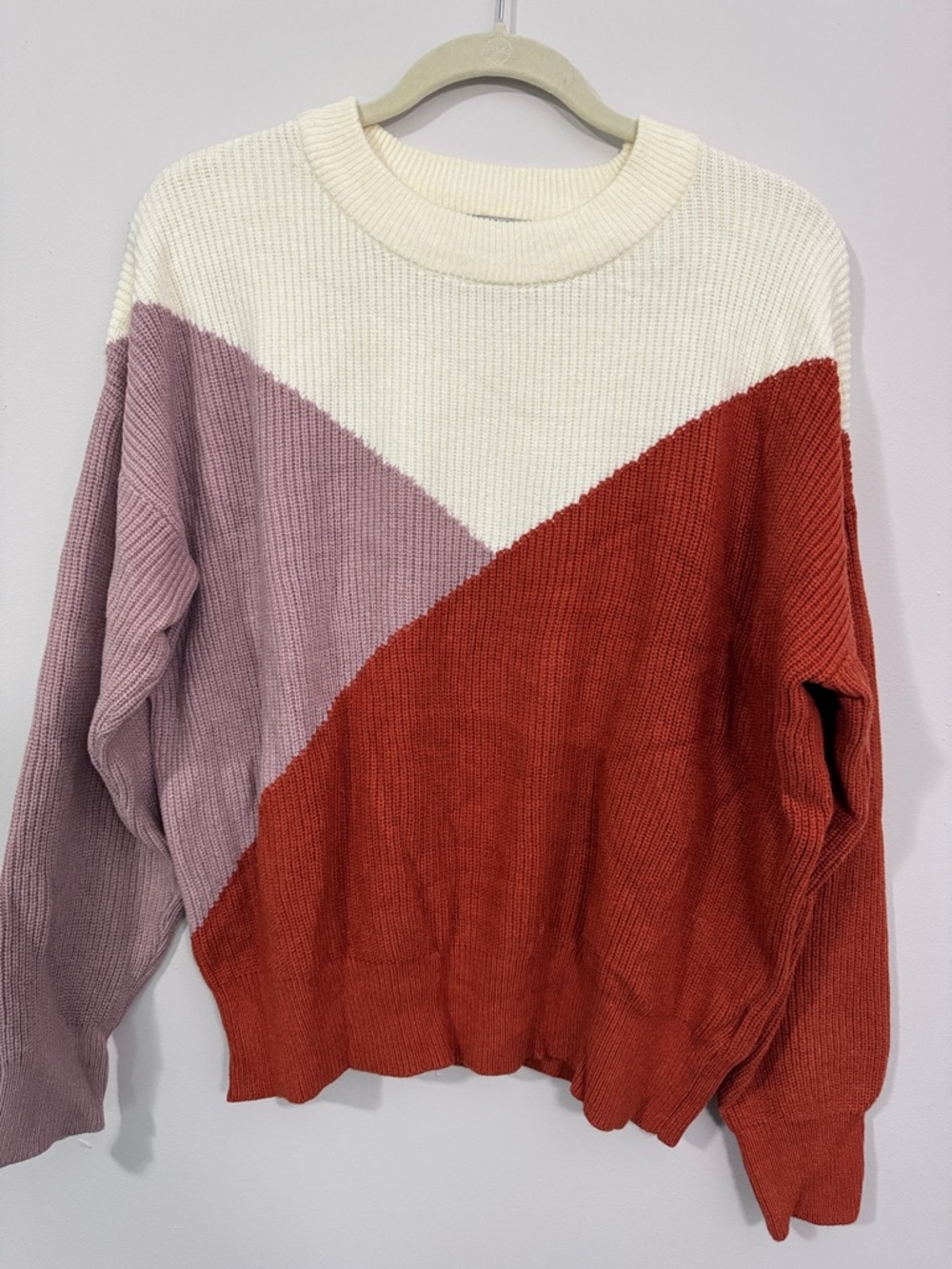Sophie Rue Colorblock Crewneck Sweater in Cream, Mauve & Rust